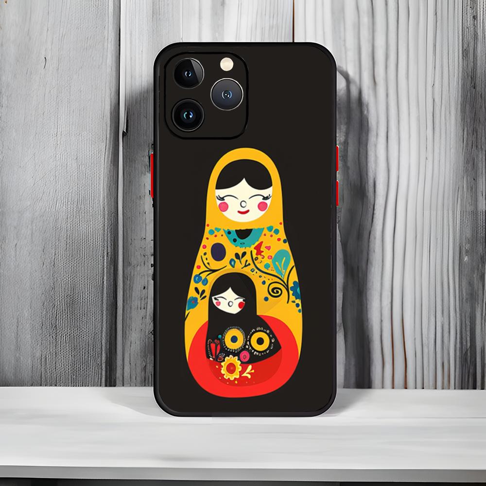 Traditional Russian Toy M-Matryoshka doll Phone Case Black Matte Thin Phone Case For iPhone17 16 15 14 13 ProMax