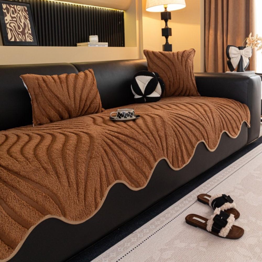 Solid Sofa Cushion Winter Plush Non-Slip Sofa Throw Cover Soft Fuzzy Furniture Protector Couch Pad Irregular Fleece Thick Mats