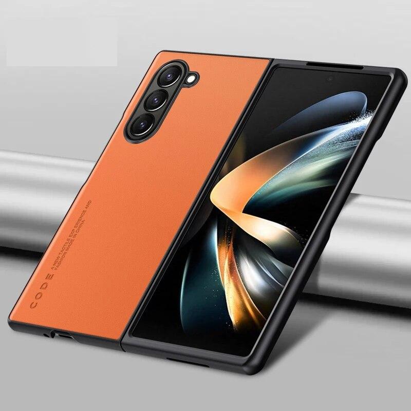 

Модный кожаный чехол для Samsung Galaxy Z Fold 5 4 3 2, силиконовый бампер, противоударный чехол для телефона For Galaxy Z Fold 2 оранжевый