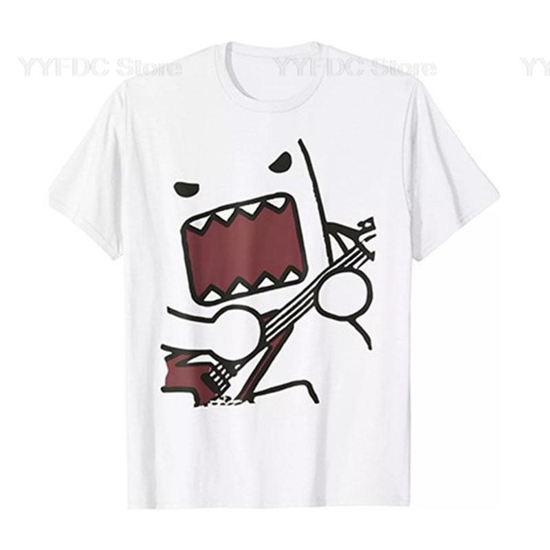 Retro Guitar Playing Domo T Shirt Harajuku Fashion Cartoon Print Tshirt Unisex Women Summer Cotton Round Neck Short Sleeve Tee Top