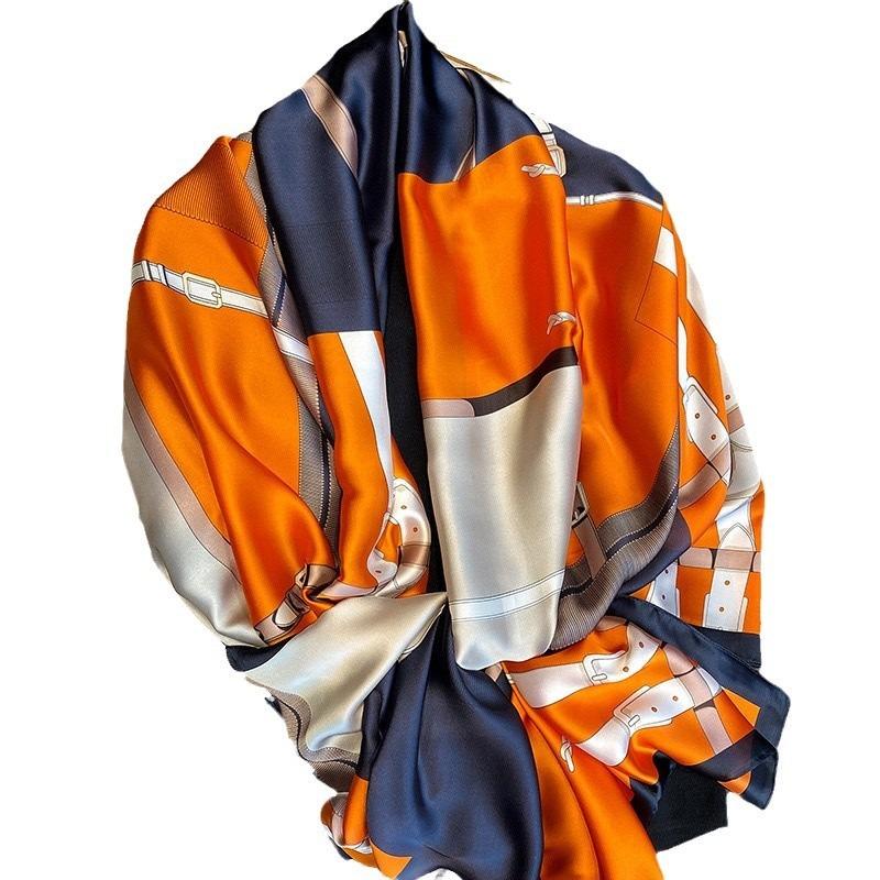 New Lijin Forged Long Scarf Cashew Feather Printed Silk Scarf Fashion Ladies Satin Outer Shawl