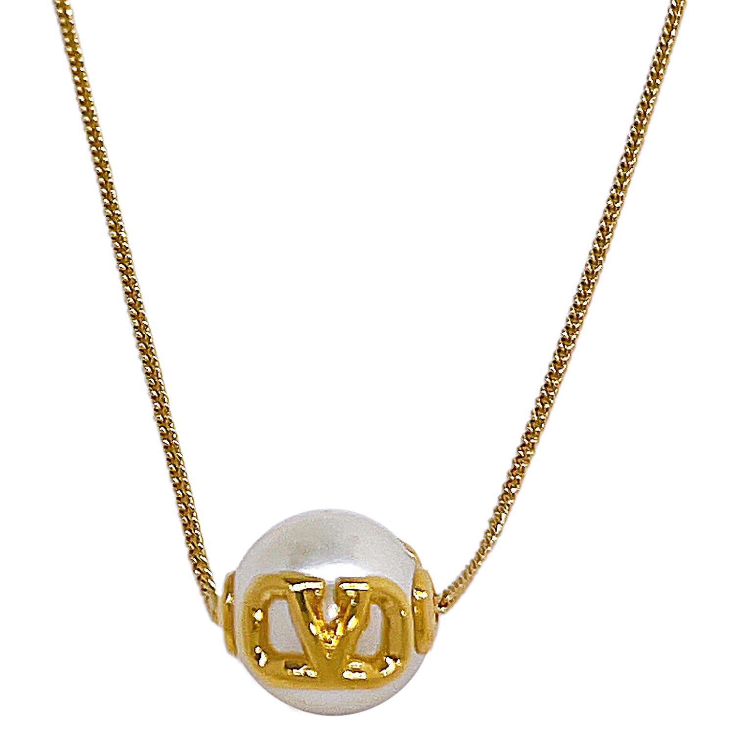 

V Logo Signature Metal Resin Pearl Necklace Pendant 5W2J0W81 DHC 0O3 [Valentino] Gold/Cream [Item]