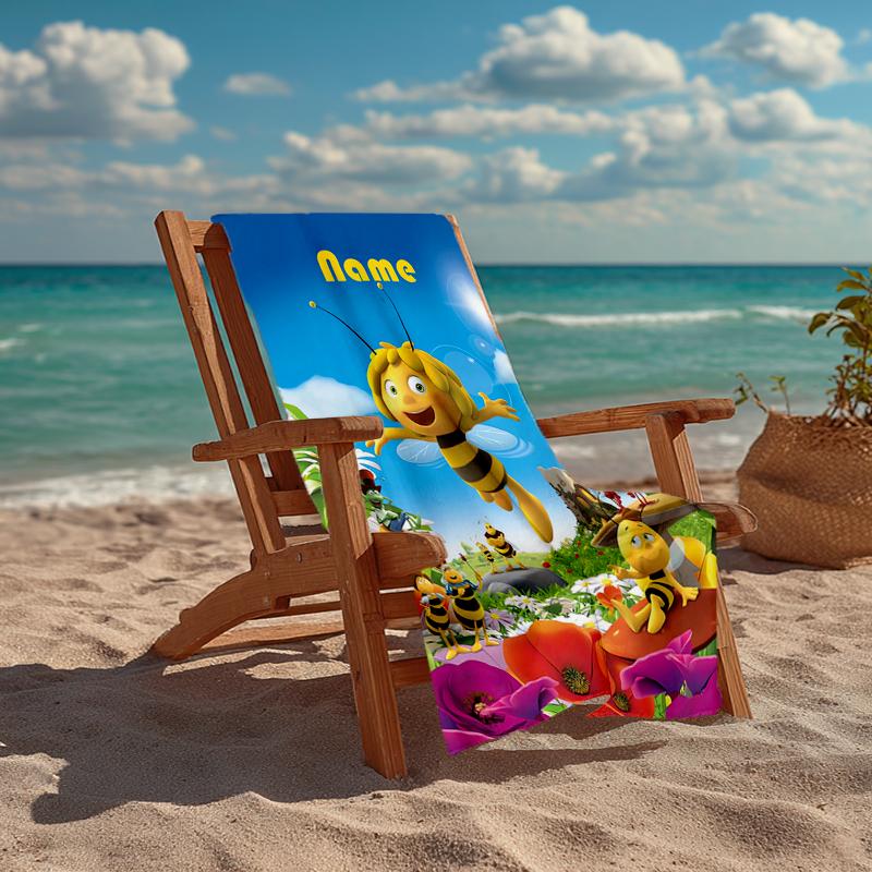 Custom Name Ultra-Soft Beach Towel with Maya the Bee Theme,Ideal for Pool - Camping, Diving - Perfect Travel Essential, Vibrant Beach Towel.