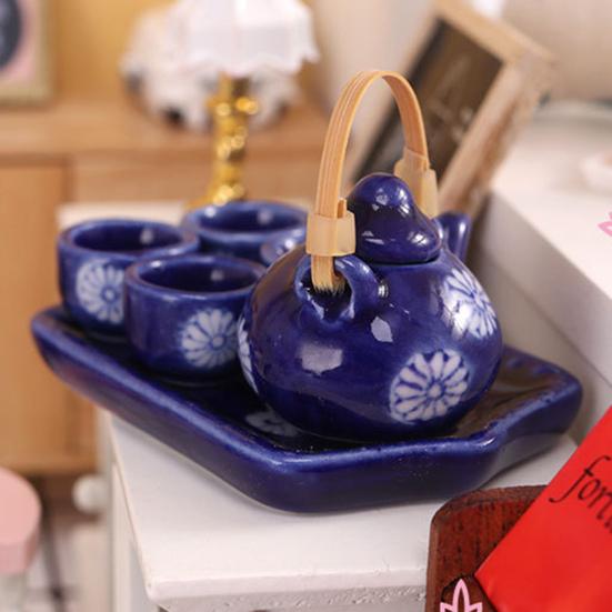 1 Set 1:12 Mini Teapot Cup Realistic Decorative Ceramics Japanese Style Porcelain Tea Kit Dollhouse Accessories for Living Room