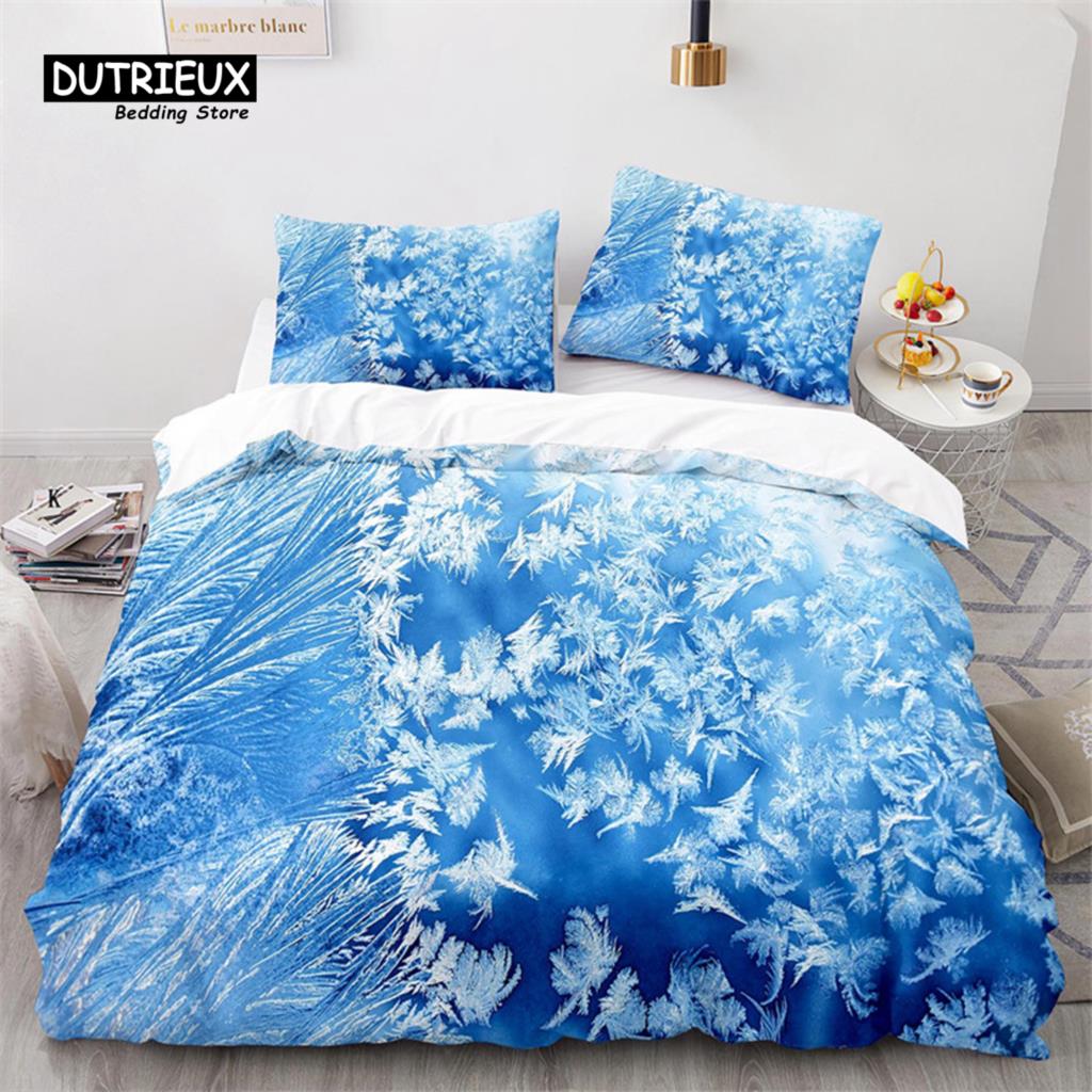 Schneeflocken Bettbezug Winterthema Geometrisches Muster Bettwäscheset Mikrofaser Blau Floral Quiltbezug Für Mädchen Junge Weihnachtsdeko