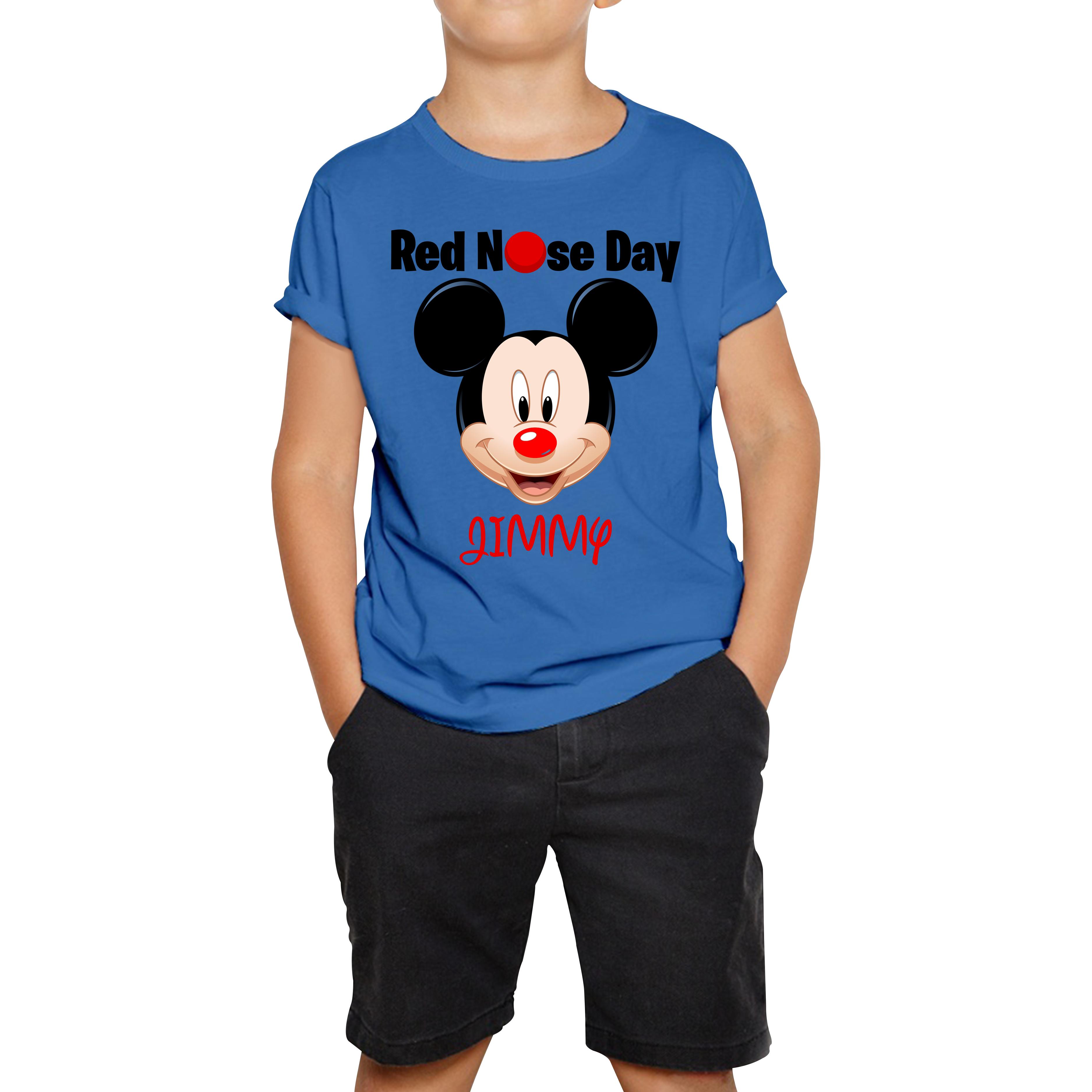 Personalised Mickey Mouse ( Name ) Red Nose Day Kids T Shirt 150