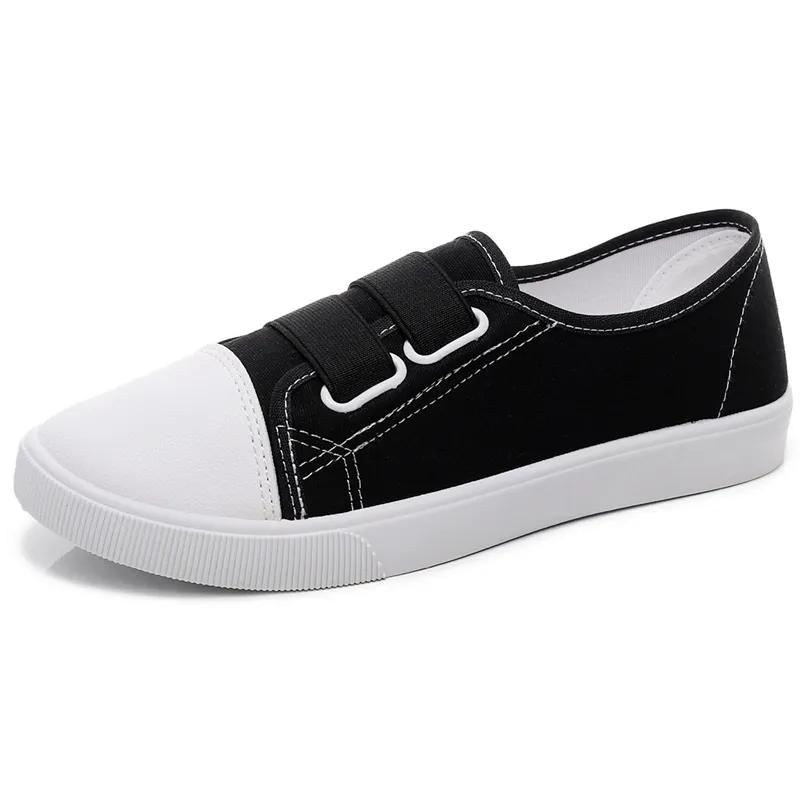 Zapatos De Mujer Women Classic Round Toe White Canvas High Quality Anti Skid Slip on Flat Shoes Lady Black Shoes A1457