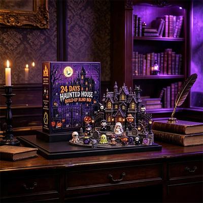 Calendario dell'Avvento Casa Infestata di Halloween Blind Box 24 Giorni Conto alla Rovescia con Mini Figure e Scena per Bambini Regali per Festa di Halloween