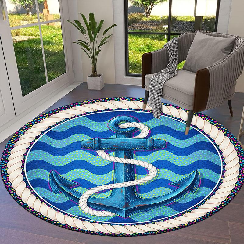 Anchor Round Area Rug,Carpet Rug for Living Room Bedroom Sofa Playroom Decor,Non Slip Floor Mat