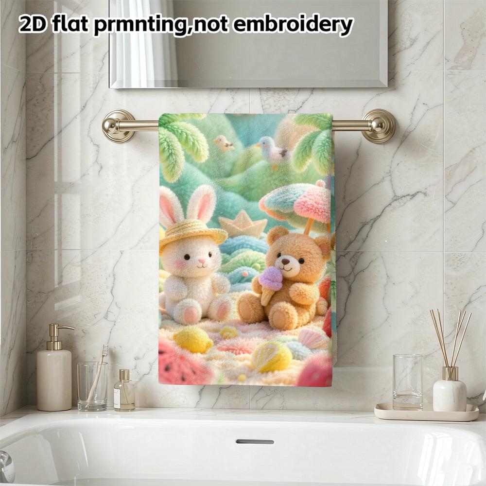 Bunny And Bear Summer Beach Bath Towel, Quick Dry Absorbent Towel for Swimming