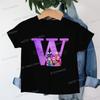 Clothes Child Girl KPop Demon Hunters Letters T-shirt for Children Cartoon Girls Boys Cotton Tee A-Z 26 Alphabet Kids Clothes
