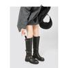 Retro Shoes, Round-toed Thigh-high Ankle Boots, Belt Buckle High Ankle Boots, Women's Long Ankle Boots