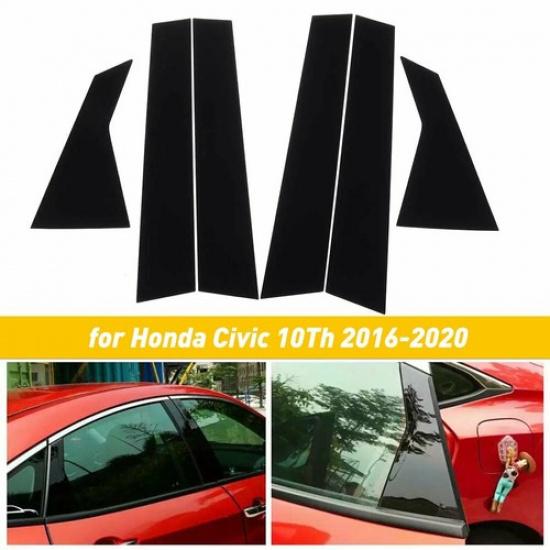 Glossy Black Door Window Pillar Posts Cover Trim For Honda Civic 10th 2016-2020