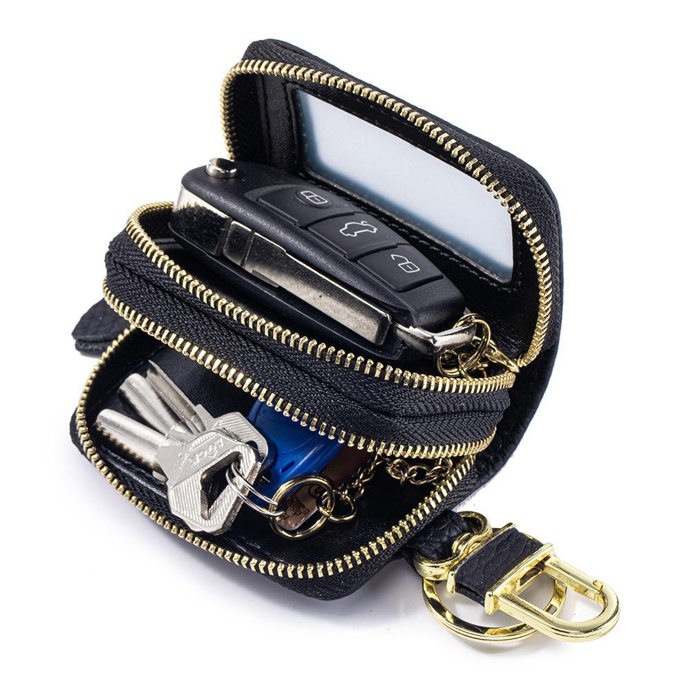 Genuine Leather High-value Double Zipper Key Bag Large Capacity New Waist Hanging Storage Bag Unisex Portable Key Bag