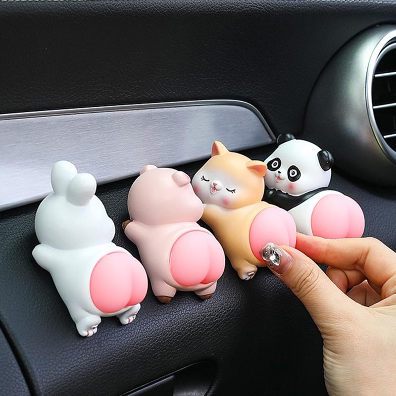 Car Accessories Decor Funny Pig Doll Panda Rabbit Beat On The Buttocks Relax While Driving Fidget Toy Central Console Decoration