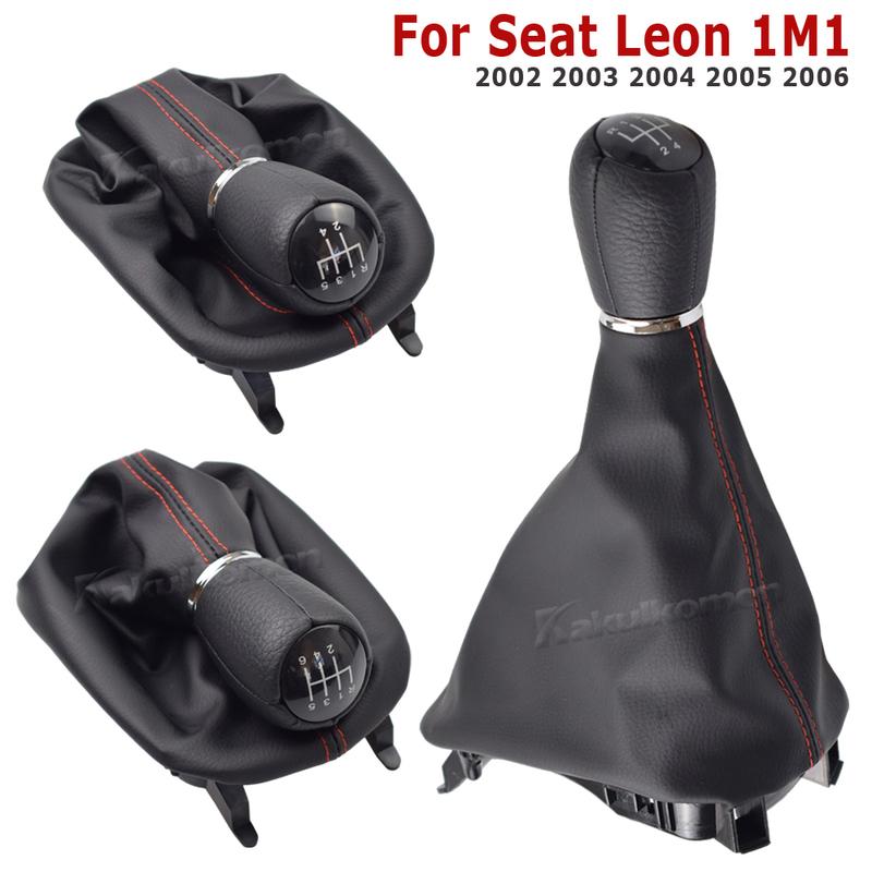 5 6 Speed 12mm Leather Car Gear Shift Knob with Boot For Seat Leon 1M1 2002 2003 2004 2005 2006 Shift Knob Lever Stick