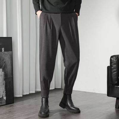 Men's Autumn Casual Cuffed Harem Pants, Solid Color, Versatile 9-Point Trendy Zippered Suit Pants.