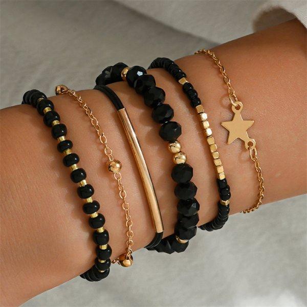 4 pièces/ensemble Bracelets Bohème Coquillage pour Femmes Style Ethnique Zircon Coloré Perles de Riz Chaîne Métallique Joncs Fille Été Bijoux de Plage