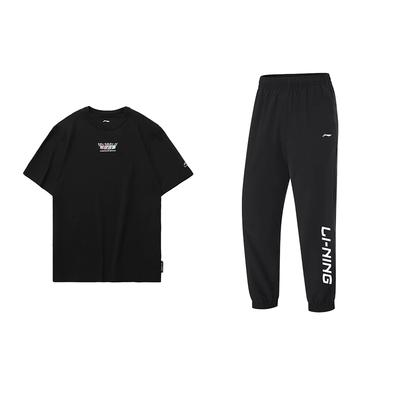 Printed Cotton Round Neck Short Sleeve Quick Dry Loose Cuff Pants Casual Sports Suit Unisex Suit AHSU969-2+YYKU111-1