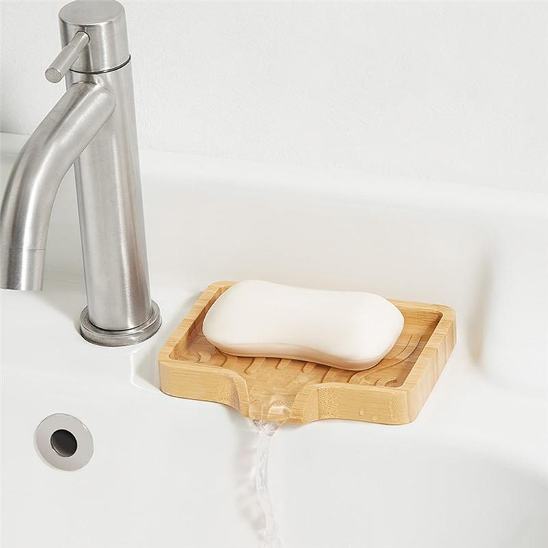 AEE2-Bamboo Soap Dish Holder Tray, Wood Bar Soap Saver Self Draining Soap Case For Bathtub Hotel Home Decoration
