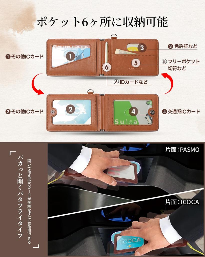 Pass Holds 5 Genuine Leather Thin Can Hold 2 IC Comes with For Commuting to Work or School [LuoLuo] Men's Case, Cards, D-Ring, Butterfly, Cards,