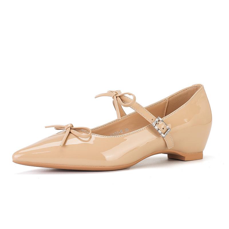 

With Hidden Heels Women s Leather Shoes Pointed Bow Elegant Mary Jane Shoes Women s Skirt Inner Height Increase Women s Shoes 40