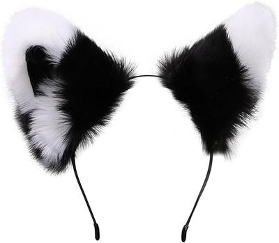 Süßes Flauschiges Katze Fuchs Ohren Cosplay Anime Flauschiges Stirnband - Schwarz und Weiß