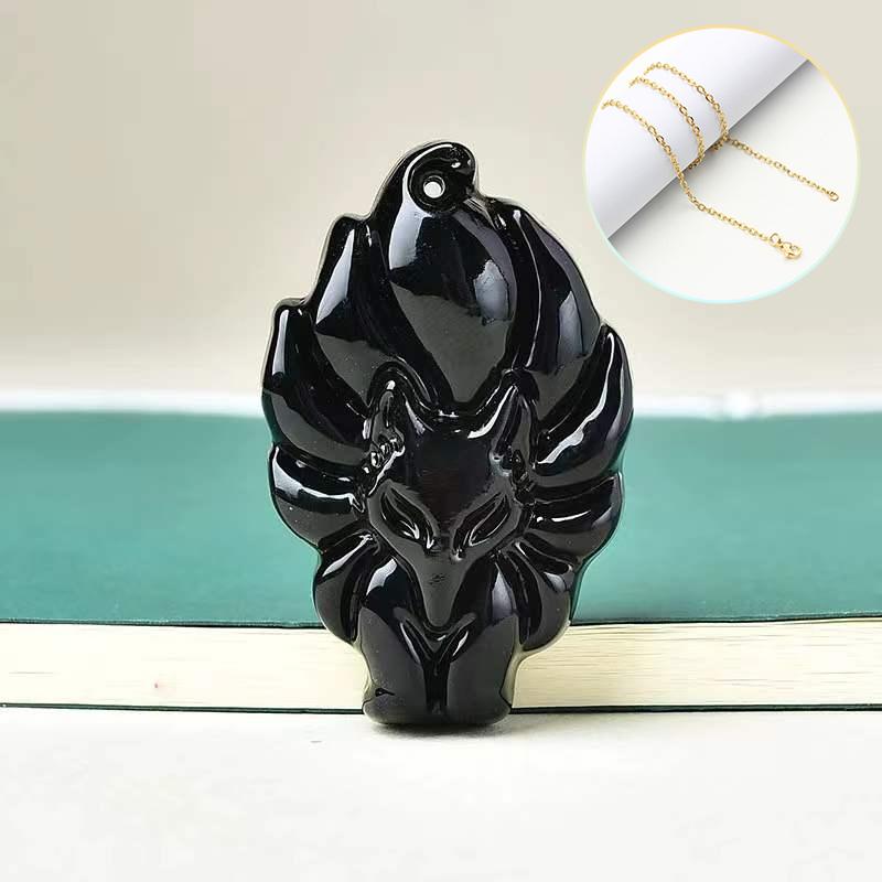 Unisex Chinese Animal Hand-Carved Fox Nine-Tailed Fox Pendant Chain Necklace Men Women Lucky Jewelry Gift 2025 New