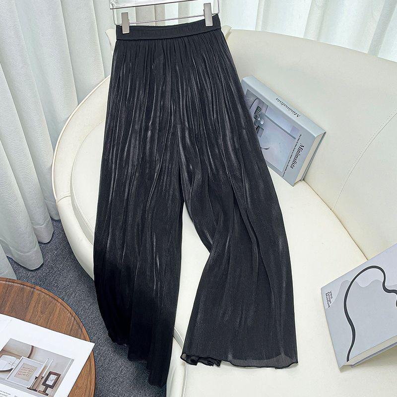 Damen Violette Perlmuttfarbene Drapierte Weitbeinige Culottes, Sommerlich Glasierte Gaze, Leichte Neun-Punkt-Hosen