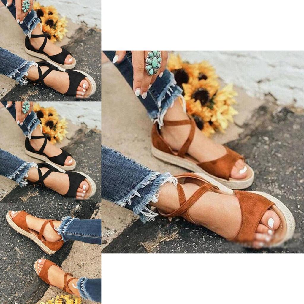 Chic And Comfortable Women Ladies Flat Espadrille Sandals With Low Wedge Heel Peep Toe Design