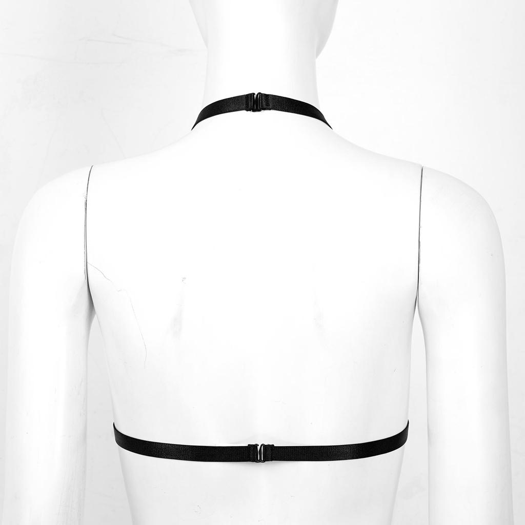 Dámská bezdrátová podprsenka bez podšívky z průhledné krajky Halter Neck Strappy Hollow Out Bra