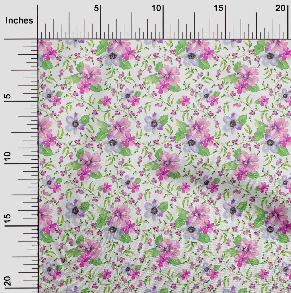 oneOone Cotton Flex Fabric Watercolor Leaves & Flower Floral Print Sewing Fabric BTY 40 Inch