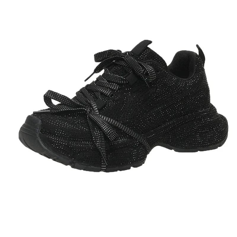 5CM Women Luxury Platform Sneakers Bling Casual Outdoor Shoes High Quality Running Tennis Sneakers Lace Up Fashion Sport Shoes