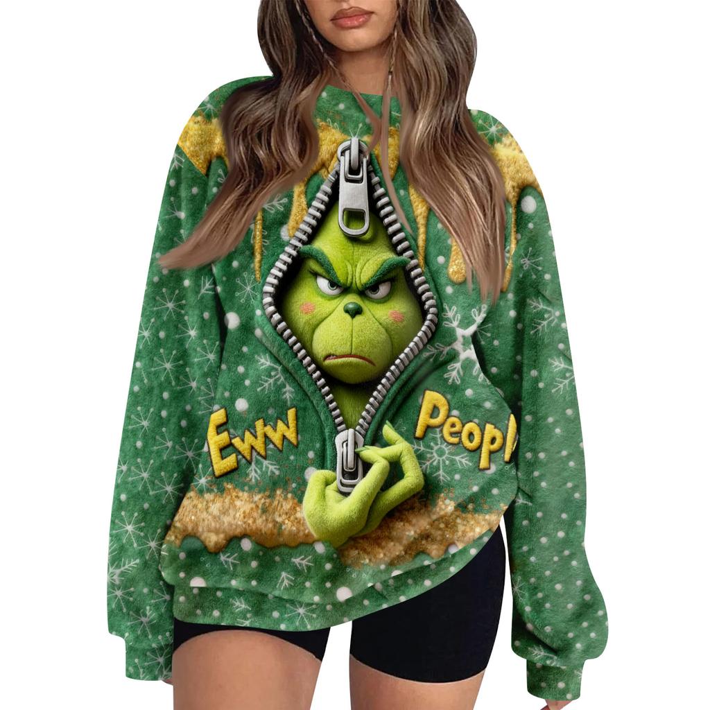 Women's Fleece Hoodie Long-Sleeve Round  Neck Casual Comfortable Loose-Fit Lightweight Women's Hoodie