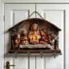 Dřevěný křesťanský držák na klíče 2D plochý Ježíš přijímání umění klíčenka stojan se 4 háčky náboženský nástěnný stojan na klíče pro vstupní halu domácí dekorace