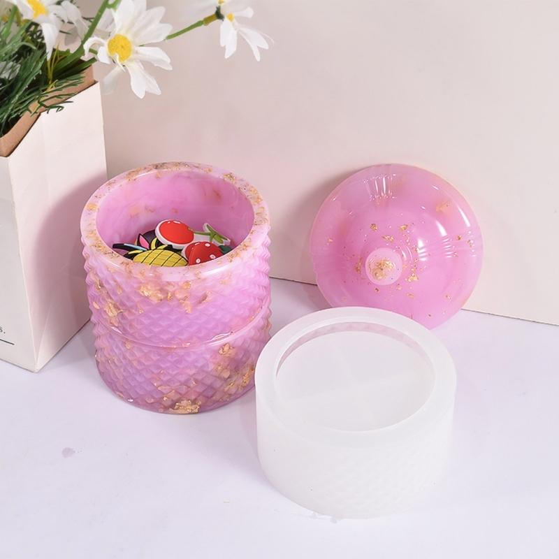Resin Jar Silicone Molds with Lid Rhombic Striped Jewelry Box Silicone Molds for Candle Cup Jewelry Box Home Decoration
