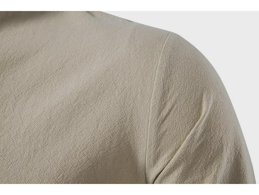 Herren 2024 V-Ausschnitt Langarm Henley Shirt, Einfarbig Baumwolle & Leinen, Lockerer Lässiger Stehkragen