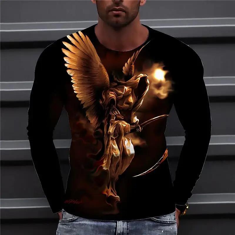 Men Spring Autumn Animal T Shirts Round Neck Long Sleeves Top Men's Sport Wear Plus Size Vintage 3d Print T Shirt