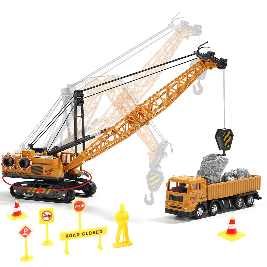 Cute Stone Construction Vehicles Toy Set, 27 Pieces, 3-in-1 Tractor, Work Vehicle, Large Play Mat, Miniature Cars, 90-Degree Swivel Excavator, Educati
