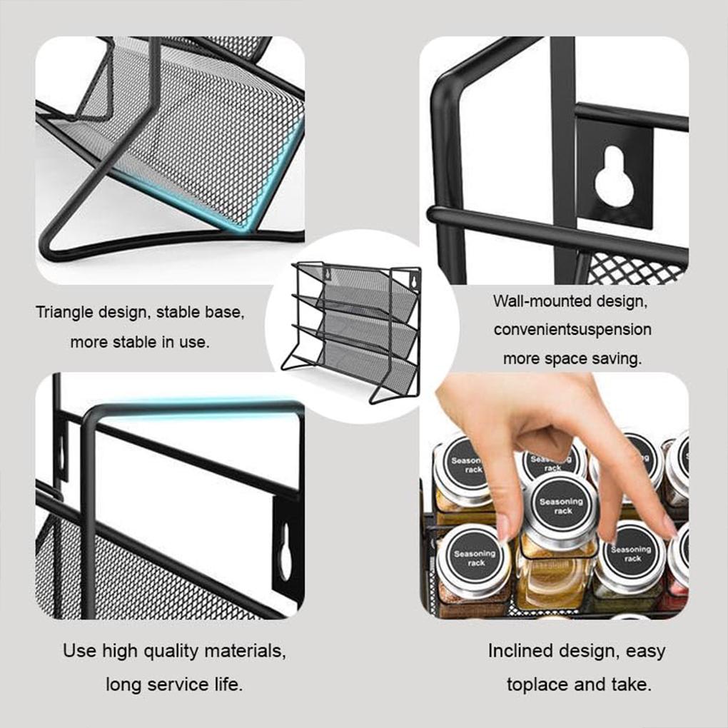 4 Tier Kitchen Spice Rack Spice Organizer Carbon Steel Wall Shelf without Spice Jars for Cabinet Kitchen Pantry Organizer Shelf