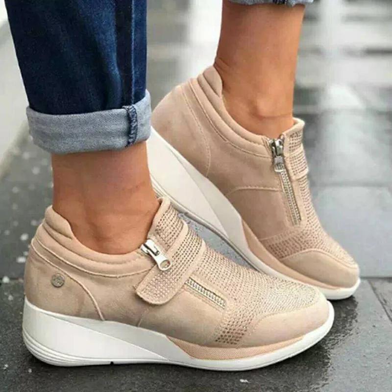Keilabsatz Damen Sport Sneaker Günstige Sportschuhe Plateau Tennis Damen Laufschuhe Loafer Sport Casual Bequem Slip-on 43