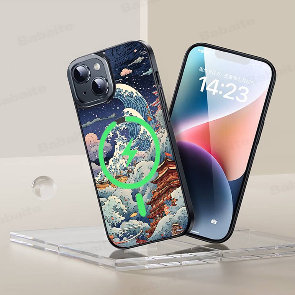 Kanagawa Great Wave Anime Phone Case Magnetic Case For IPhone 16 14 13 12 11 15 Pro Max Plus For Magsafe Wireless Charge Cover