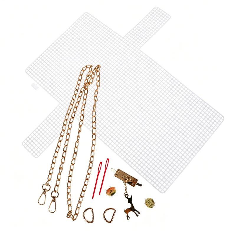 Woven Crossbody Bag Light Blue Handmade Gold Chain Deer Pendant Elegant Ladies Shoulder Bag for Brunch Dates