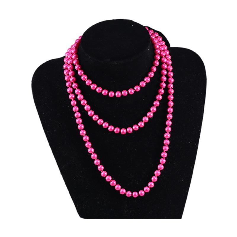8Mm glass imitation pearl necklace women's simple knotted multi-layer long sweater chain clothing accessories