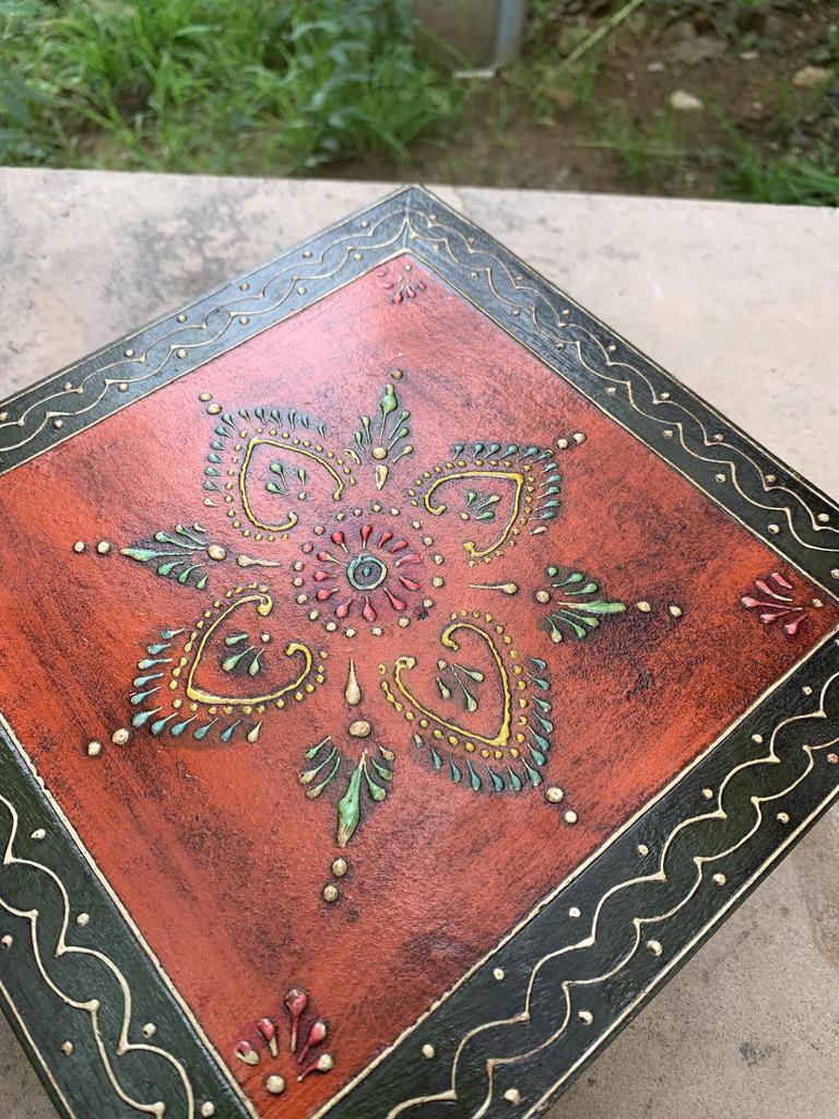 Handpainted Wood Chowki Table: Low Wooden Stool, Home Decor