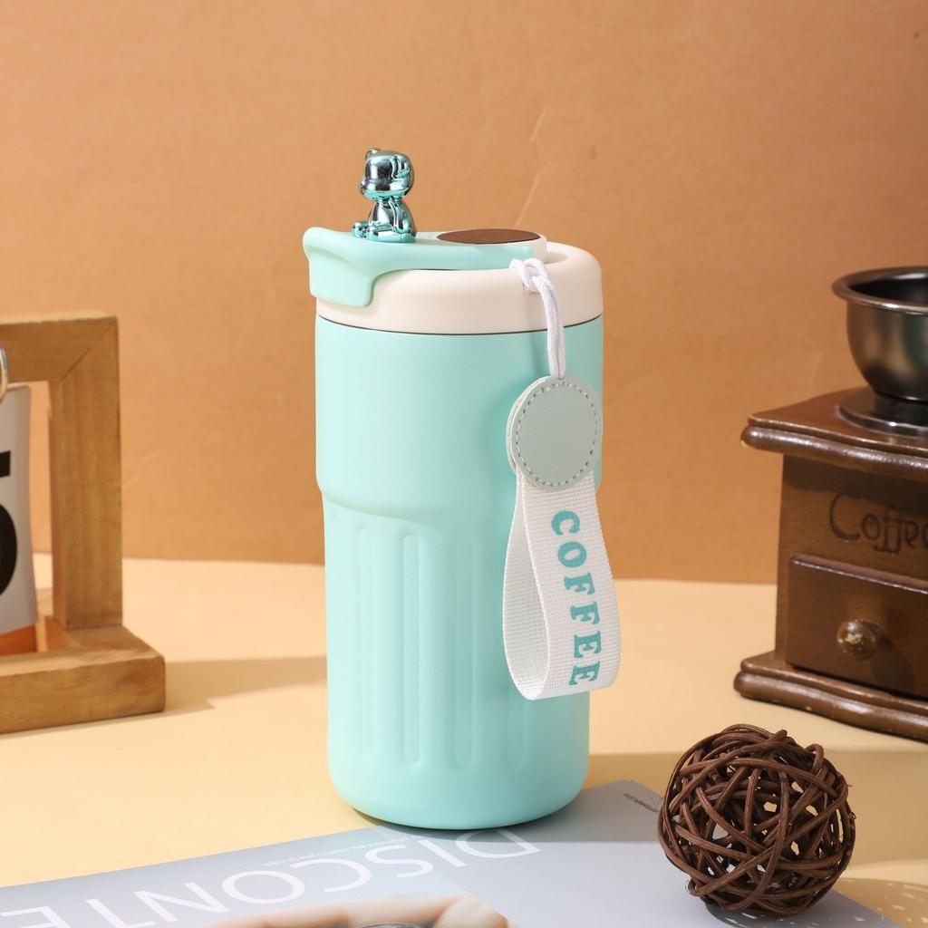 Intelligent Temperature-Indicating Stainless Stee lVacuum cup Insulated Beverage Cup with Carry Strap