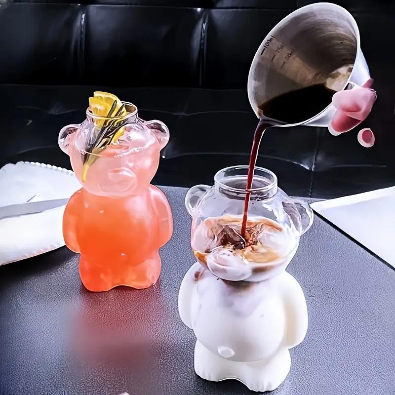 4 Stück Gläser mit Strohhalm Cartoon-Bär Kaffeetassen Transparentes Glas Bärenbecher Geburtstag Weihnachtsgeschenke für Frauen Kinder Trinkgeschirr