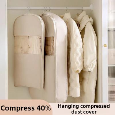 Transparent Window Hanging Vacuum Compression Bag for Down Jacket Storage, Clothes Dustproof Zippered Clothes Cover with Handle