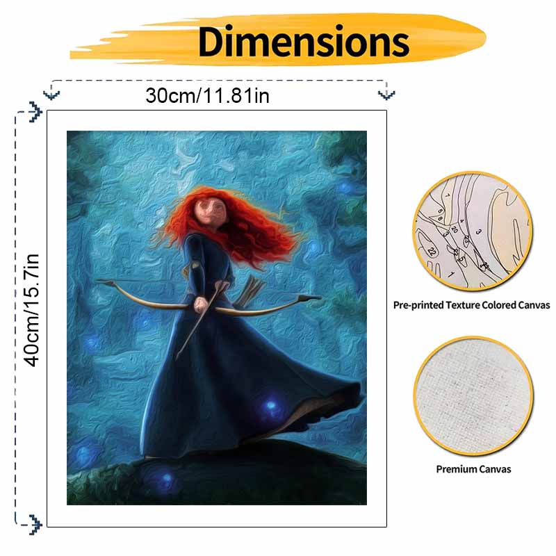 Disney Oil Painting DIY Digital Painting Brave Princess Merida Archer in Forest HandPainted Living Room Entryway Wall Decor.