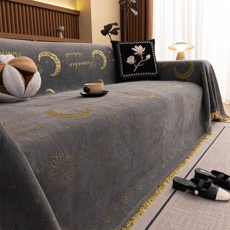 

Moon Print Modern Chenille Sofa Mats Full Coverage Thicken Four Seasons Universal Sofa Throw Cover Blanket Mats 180*130cm сірий